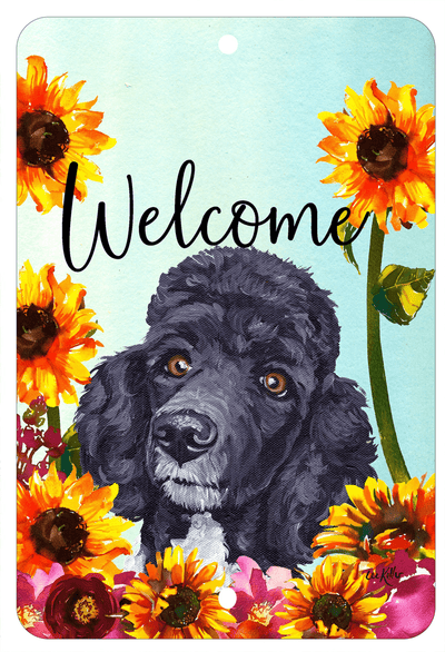 Poodle Black Welcome Indoor/Outdoor Aluminum Sign