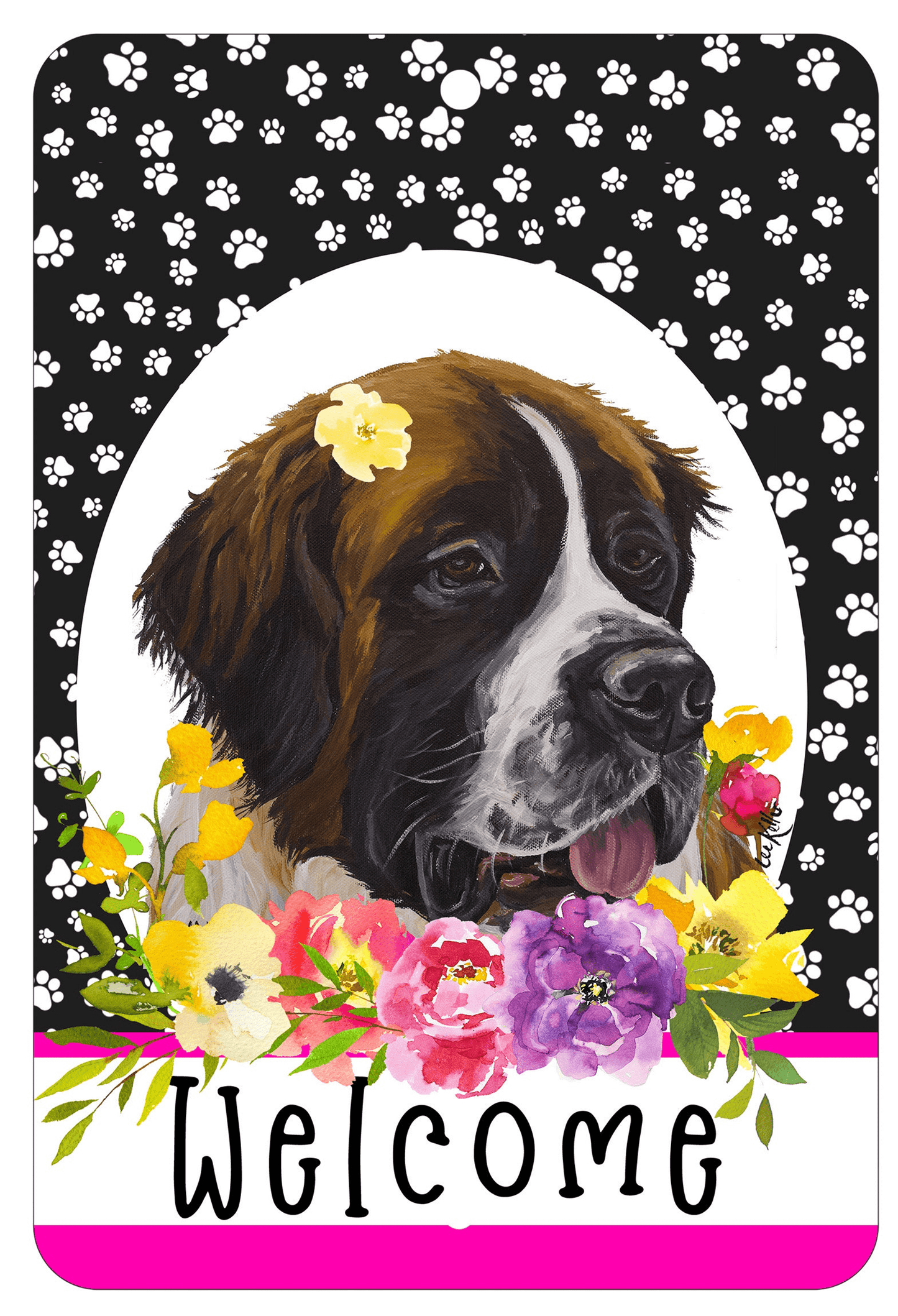 Saint Bernard Paw Prints Welcome Indoor/Outdoor Aluminum Sign