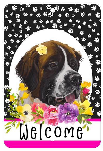 Saint Bernard Paw Prints Welcome Indoor/Outdoor Aluminum Sign