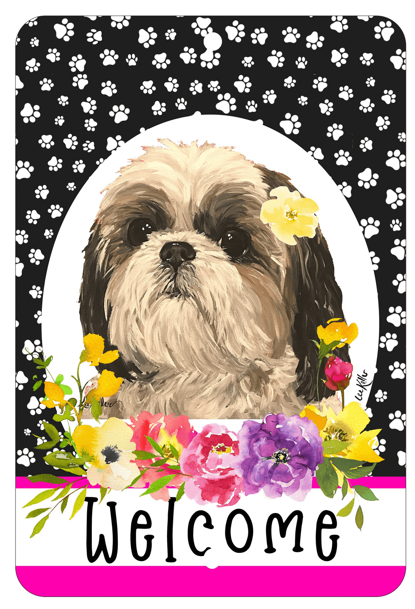 Shih Tzu Paw Prints Welcome Indoor/Outdoor Aluminum Sign
