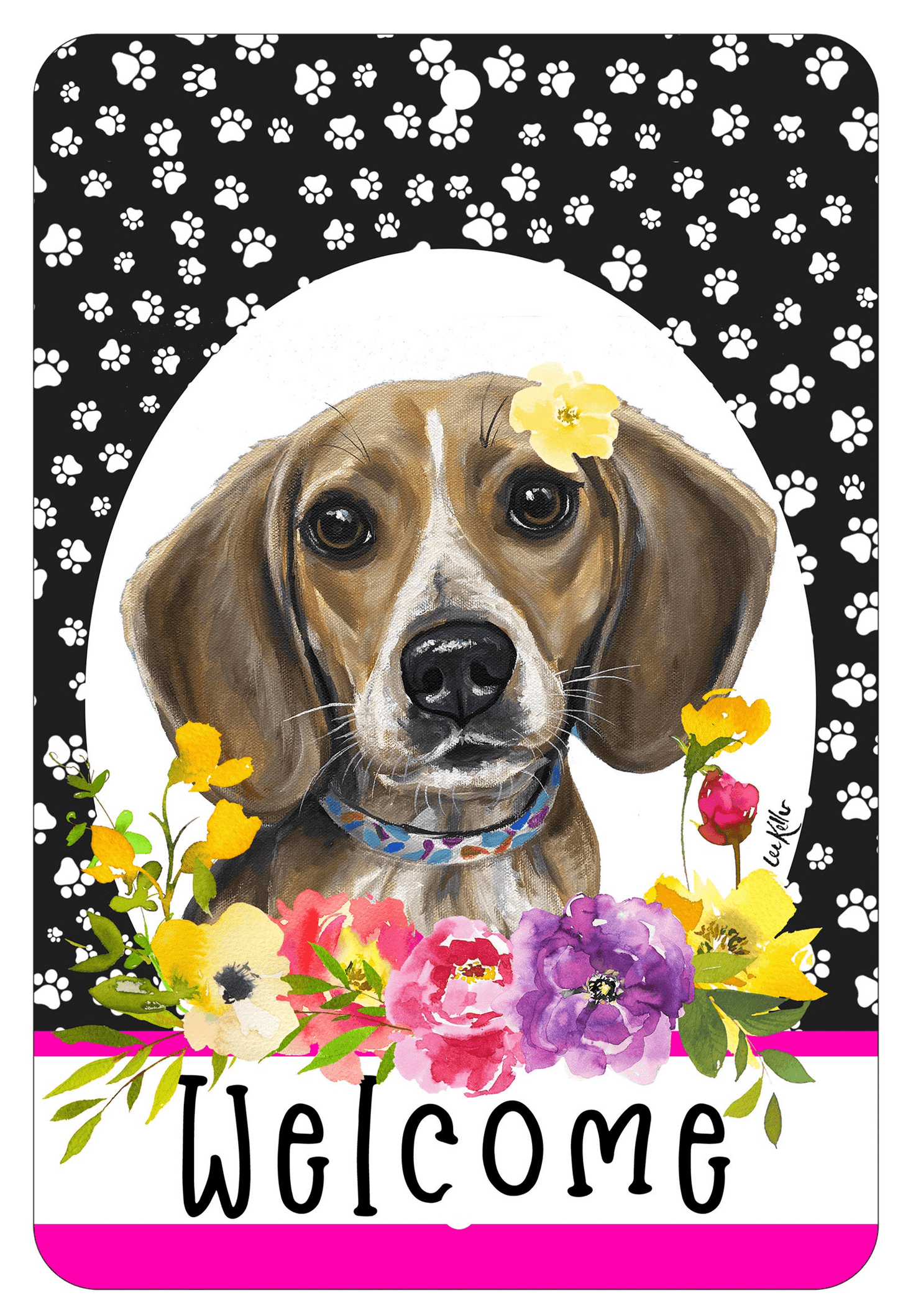 Beagle Paw Prints Welcome Indoor/Outdoor Aluminum Sign