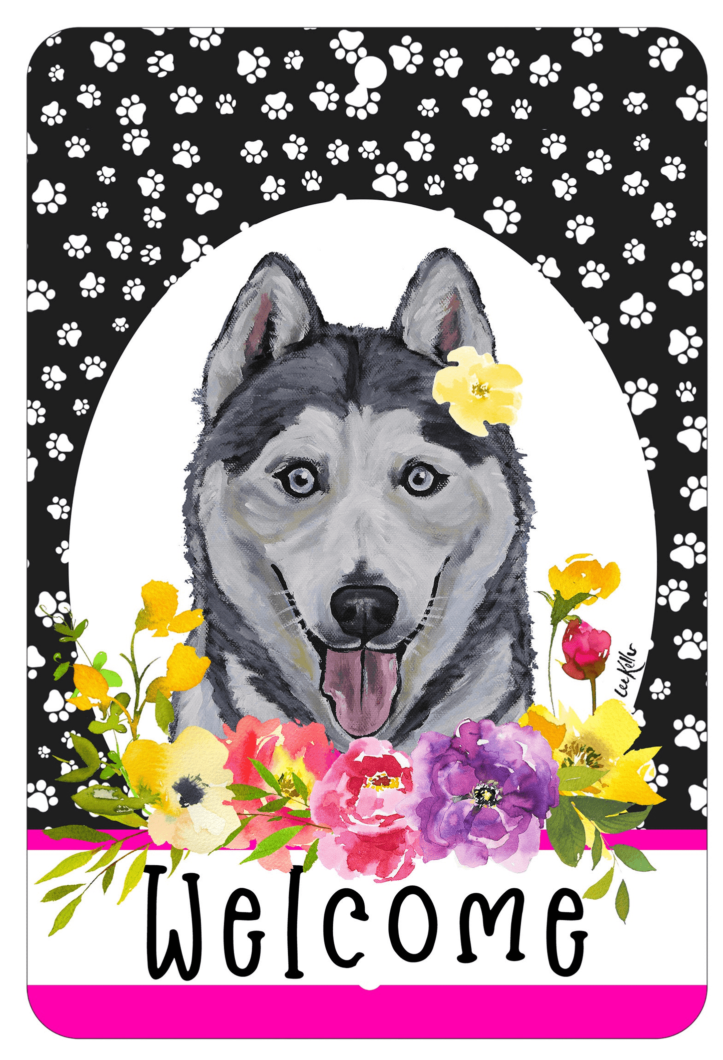 Siberian Husky Grey Welcome Sign - Durable Aluminum, Indoor/Outdoor