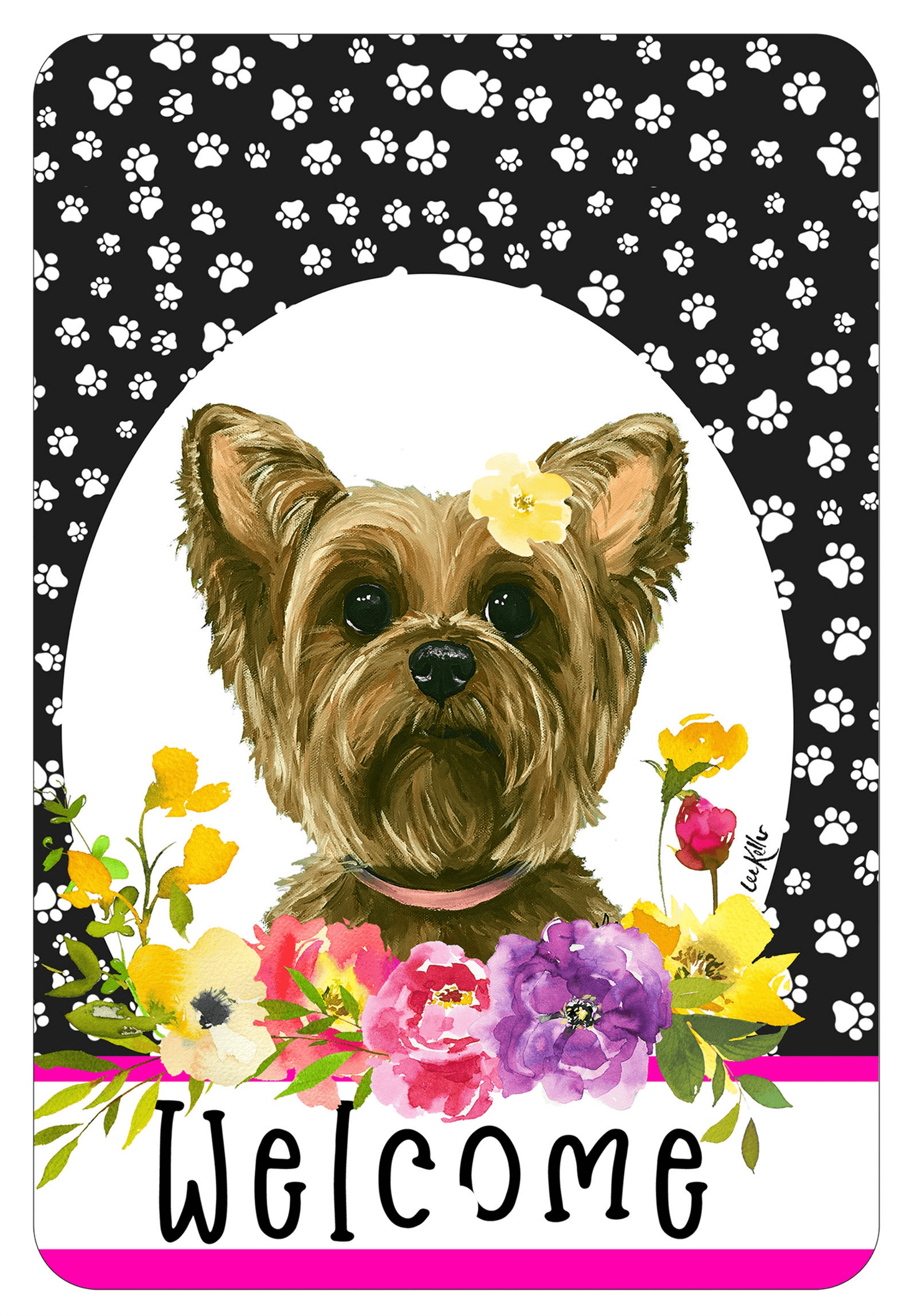 Yorkie Paw Prints Welcome Indoor/Outdoor Aluminum Sign