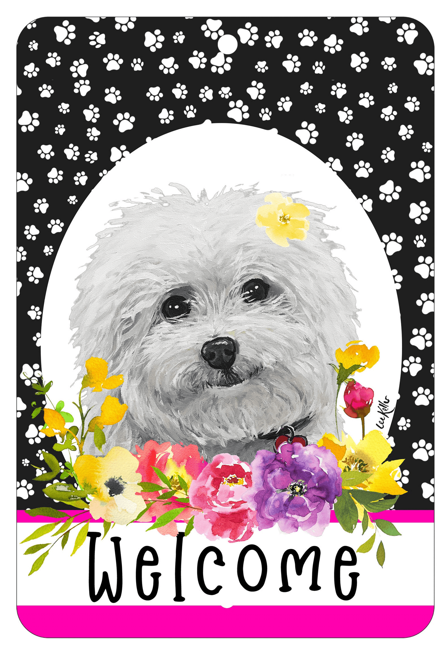 Bichon Frise Welcome Indoor/Outdoor Aluminum Sign
