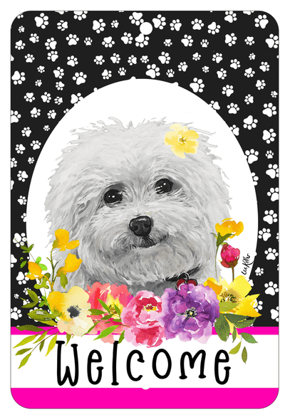 Bichon Frise Welcome Indoor/Outdoor Aluminum Sign