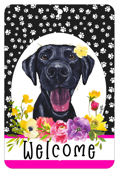Black Labrador Paw Prints Welcome Indoor/Outdoor Sign