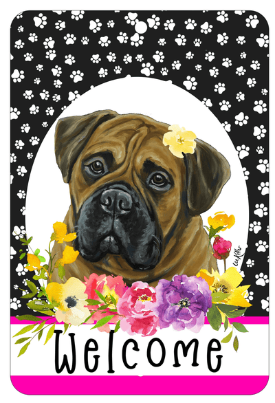 Bull Mastiff Hhs Paw Prints Welcome Indoor/Outdoor Aluminum Sign
