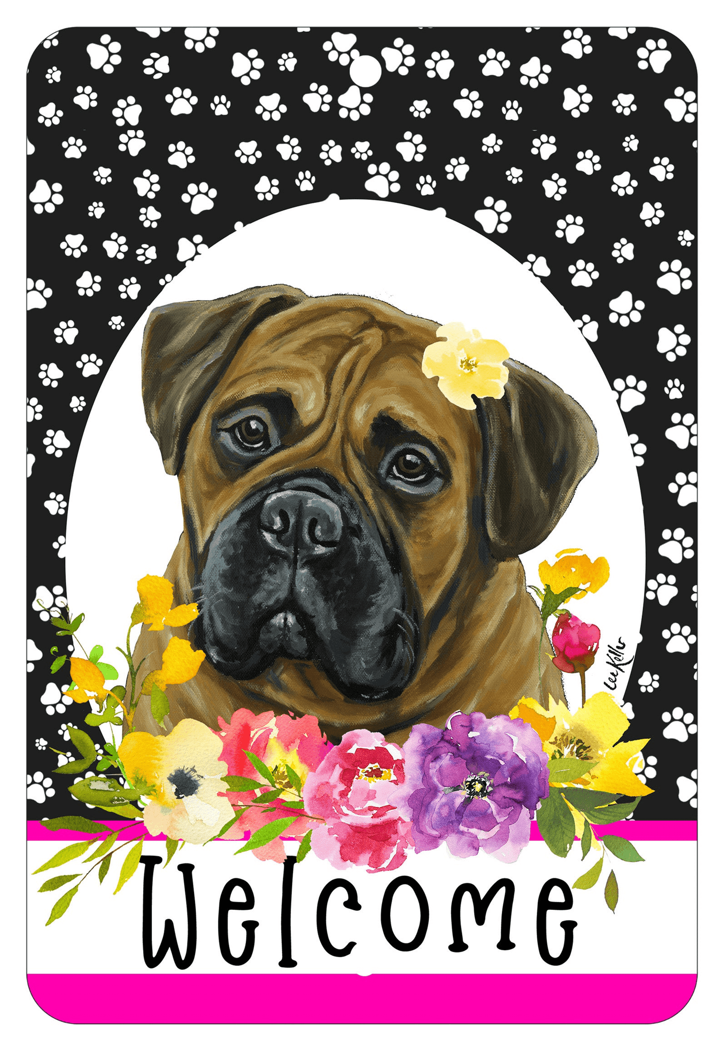 Bull Mastiff Hhs Paw Prints Welcome Indoor/Outdoor Aluminum Sign