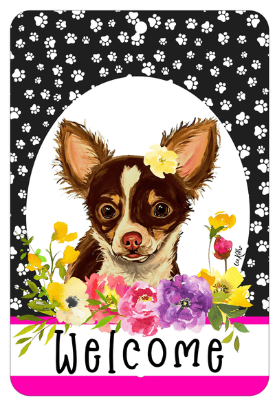 Chihuahua Gizmo - Paw Prints Welcome Indoor/Outdoor Aluminum Sign