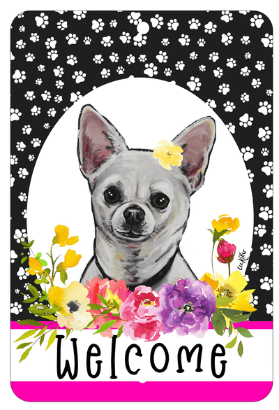 Chihuahua Paw Prints Welcome Indoor/Outdoor Aluminium Sign 8" X 12"
