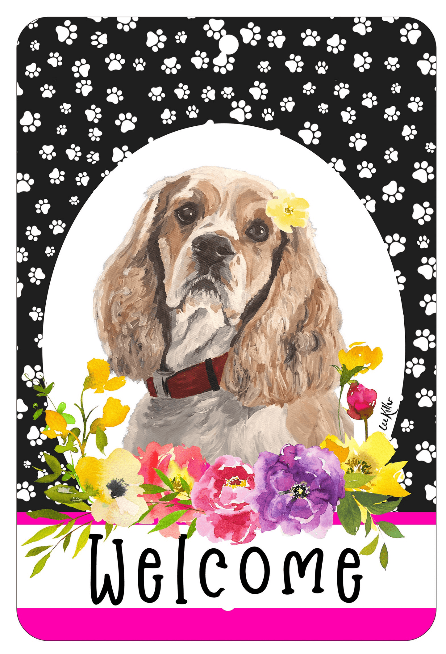 Cocker Spaniel Paw Prints Welcome Indoor/Outdoor Sign