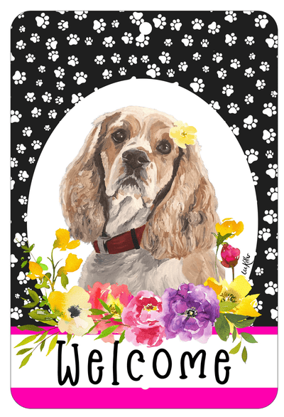 Cocker Spaniel Paw Prints Welcome Indoor/Outdoor Sign