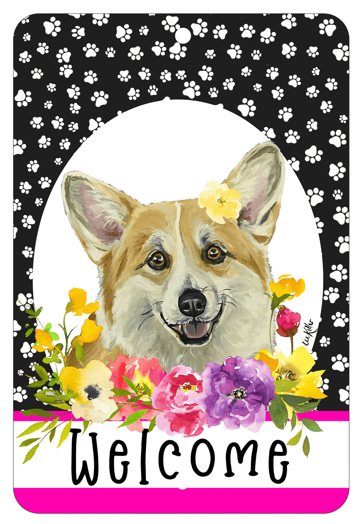 Corgi Hhs Paw Prints Welcome Indoor/Outdoor Aluminum Sign