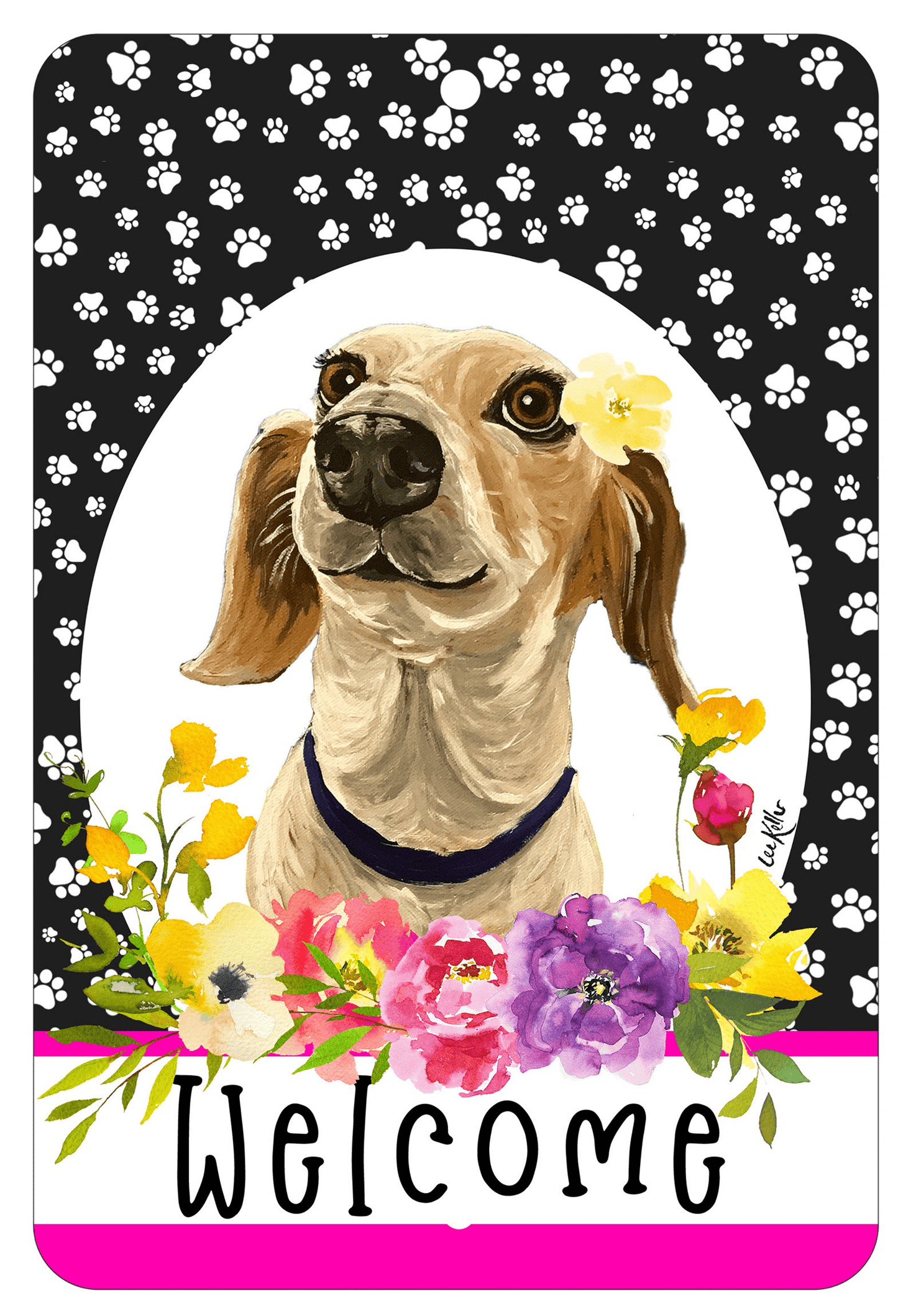 Dachshund Piebald Welcome Sign - High-Grade Aluminium 8" X 12"