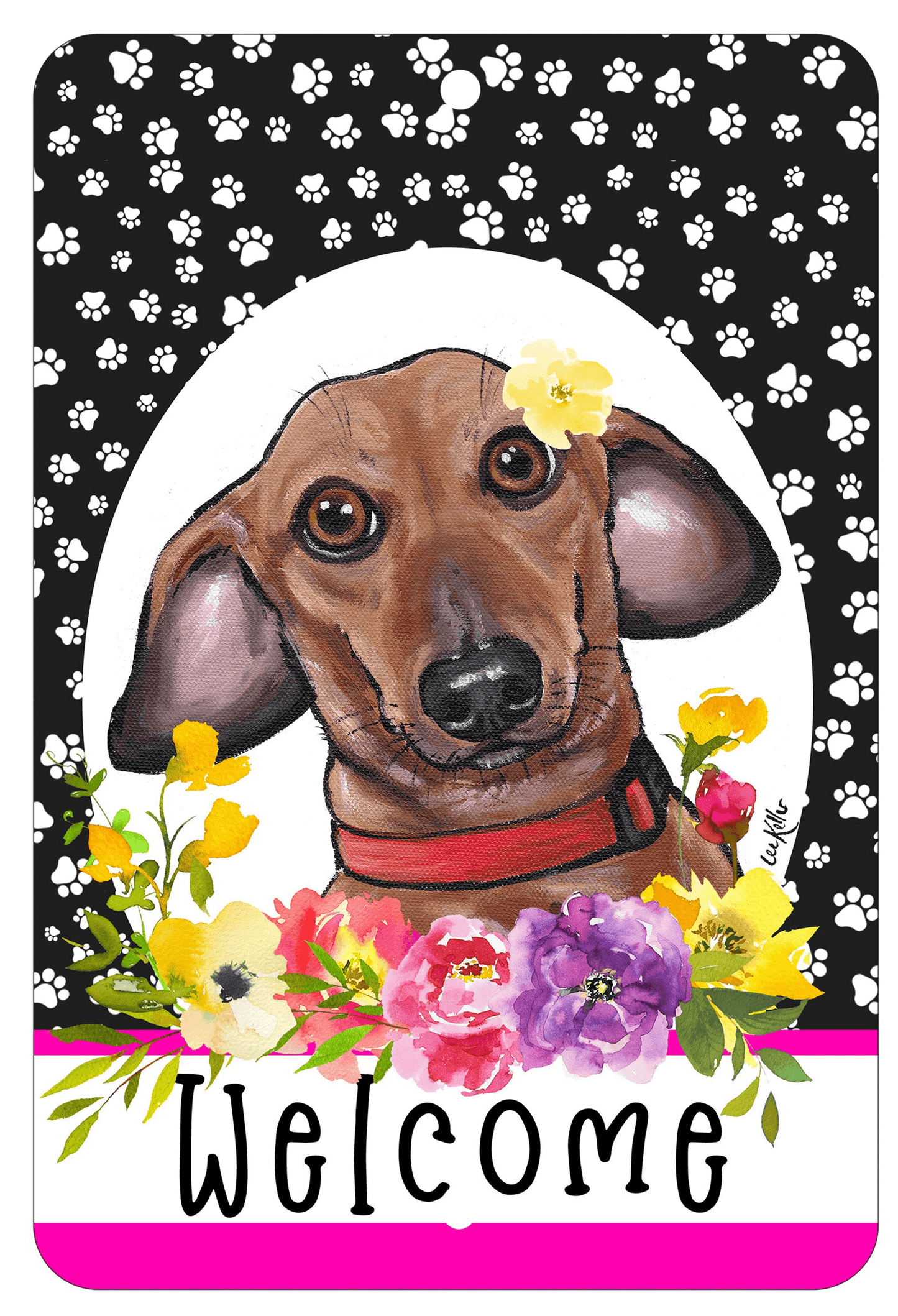 Dachshund Red Welcome Indoor/Outdoor Aluminium Sign