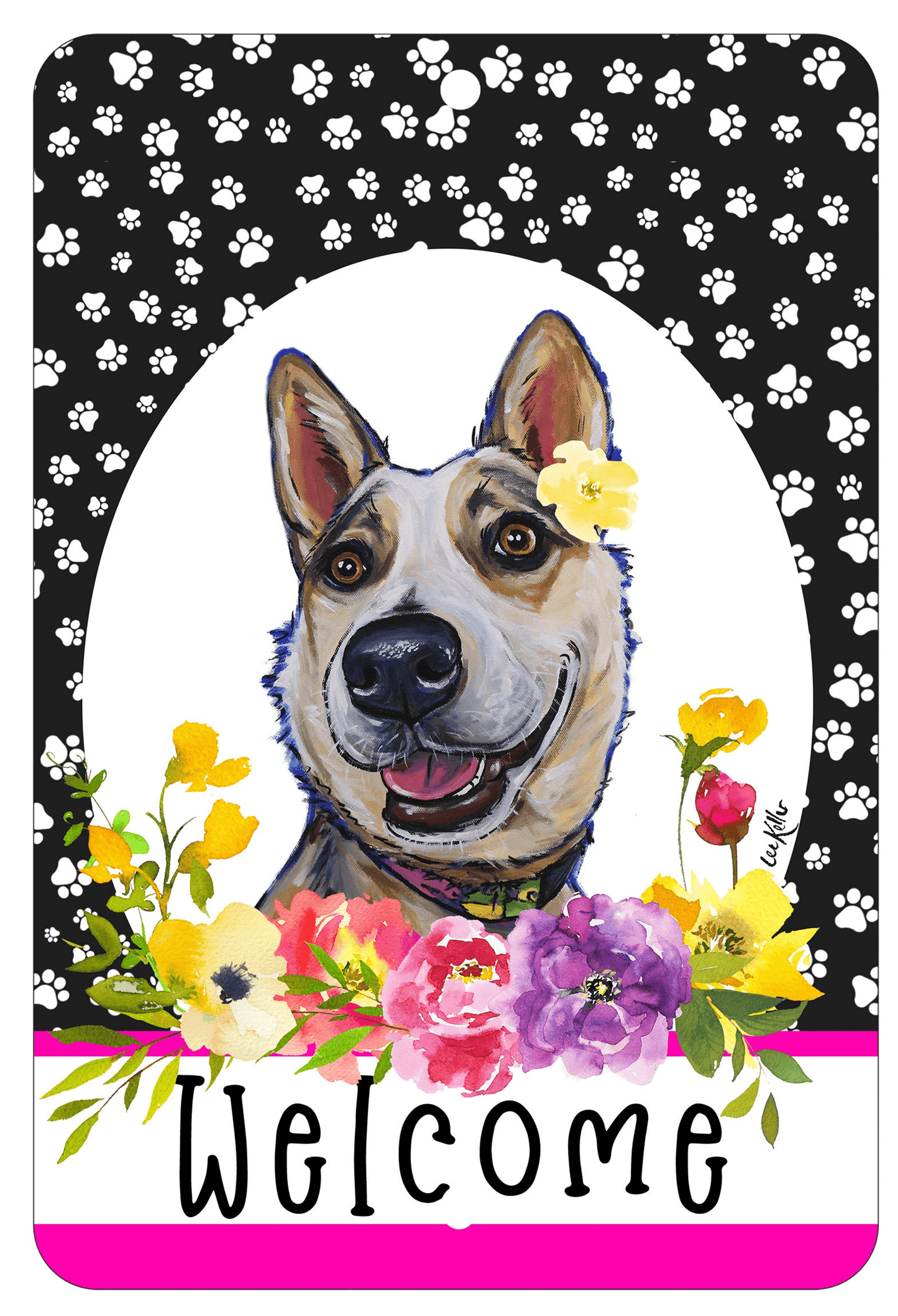 Australian Cattle Dog Paw Prints Welcome Aluminum Sign