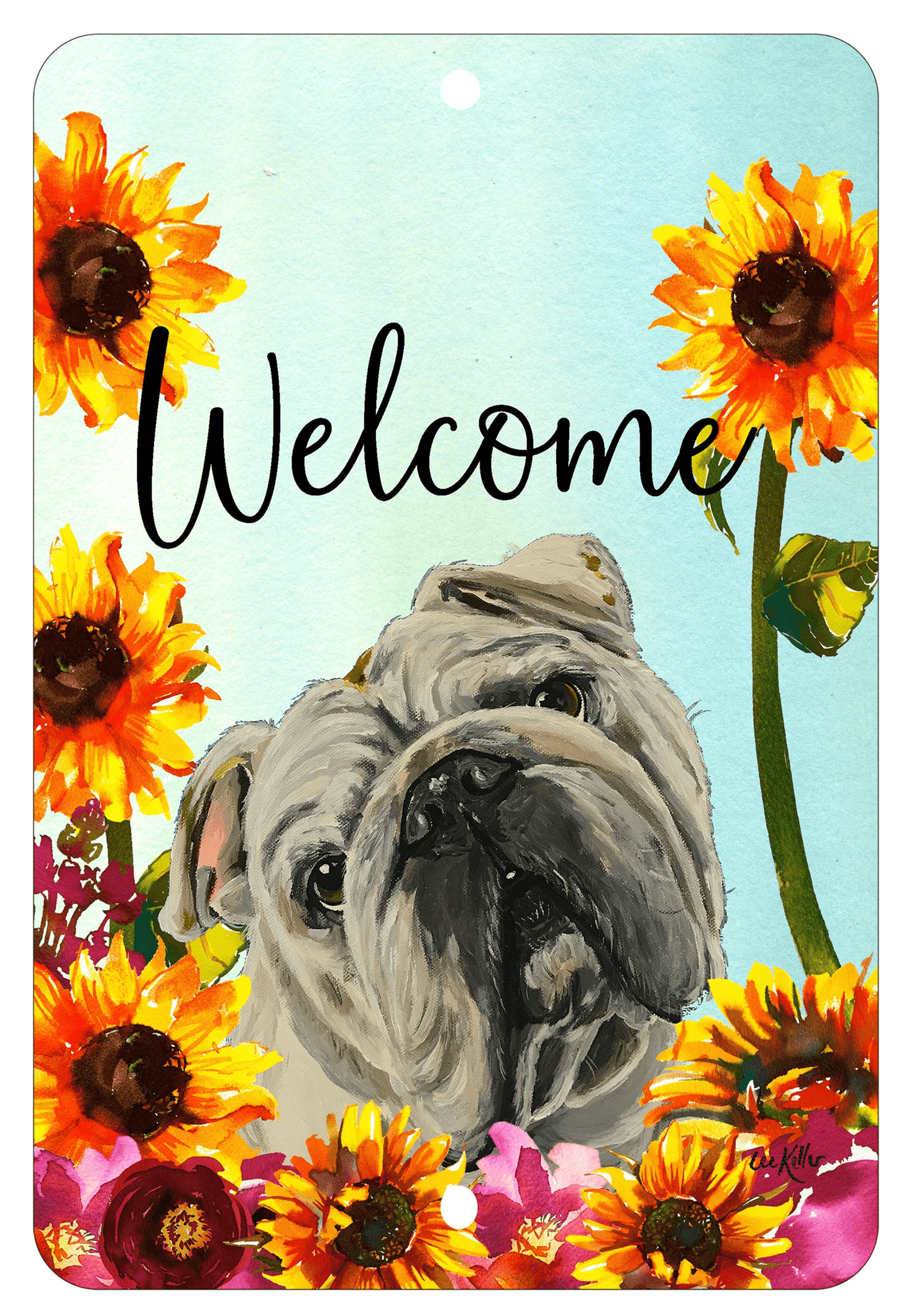 English Bulldog Welcome Indoor/Outdoor Aluminum Sign 8" X 12"