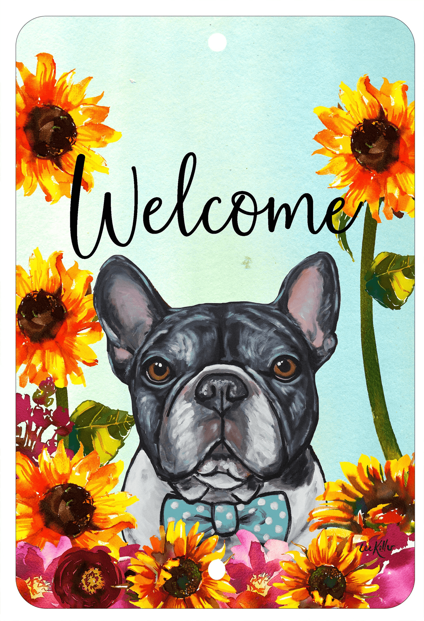 French Bulldog Welcome Indoor/Outdoor Aluminum Sign - 8"X12"