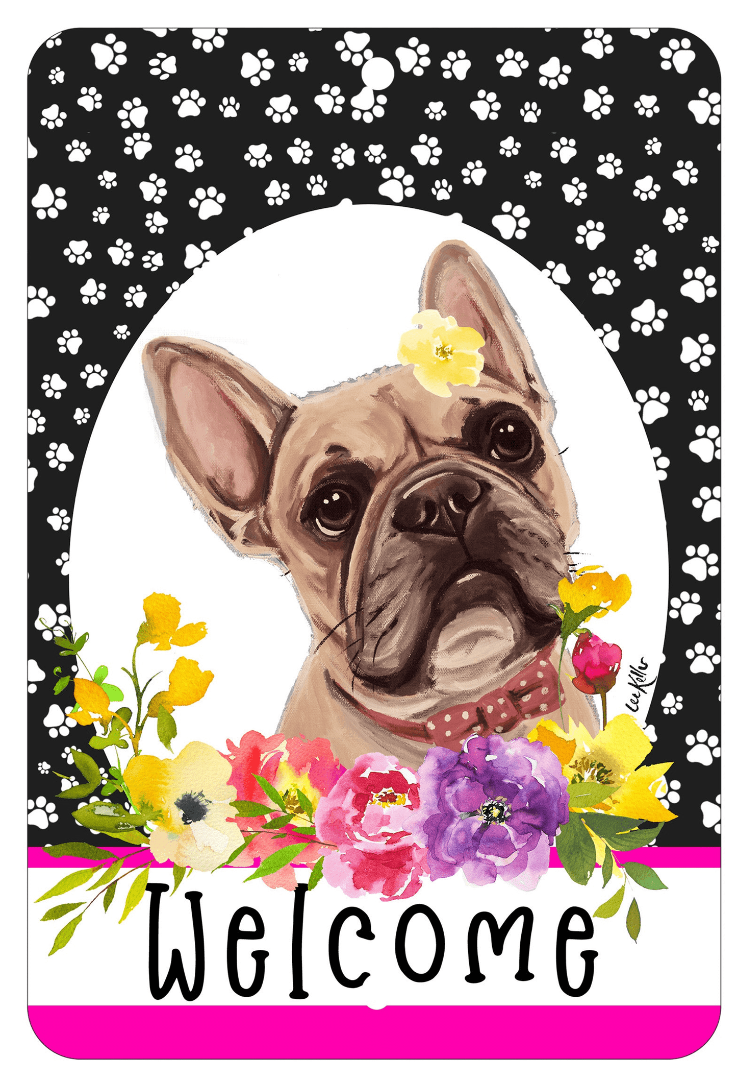 French Bulldog Cream Welcome Sign - Indoor/Outdoor Aluminium Decor