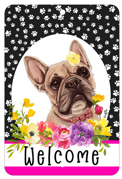 French Bulldog Cream Welcome Sign - Indoor/Outdoor Aluminium Decor