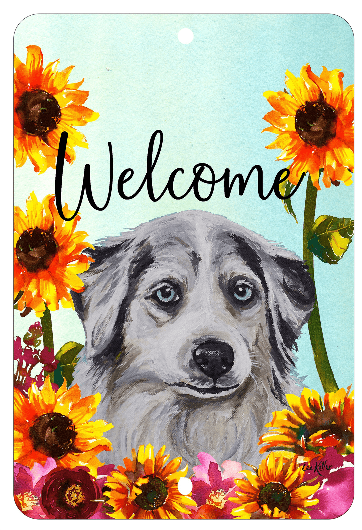 Australian Shepherd Welcome Indoor/Outdoor Aluminum Sign - 8" X 12"