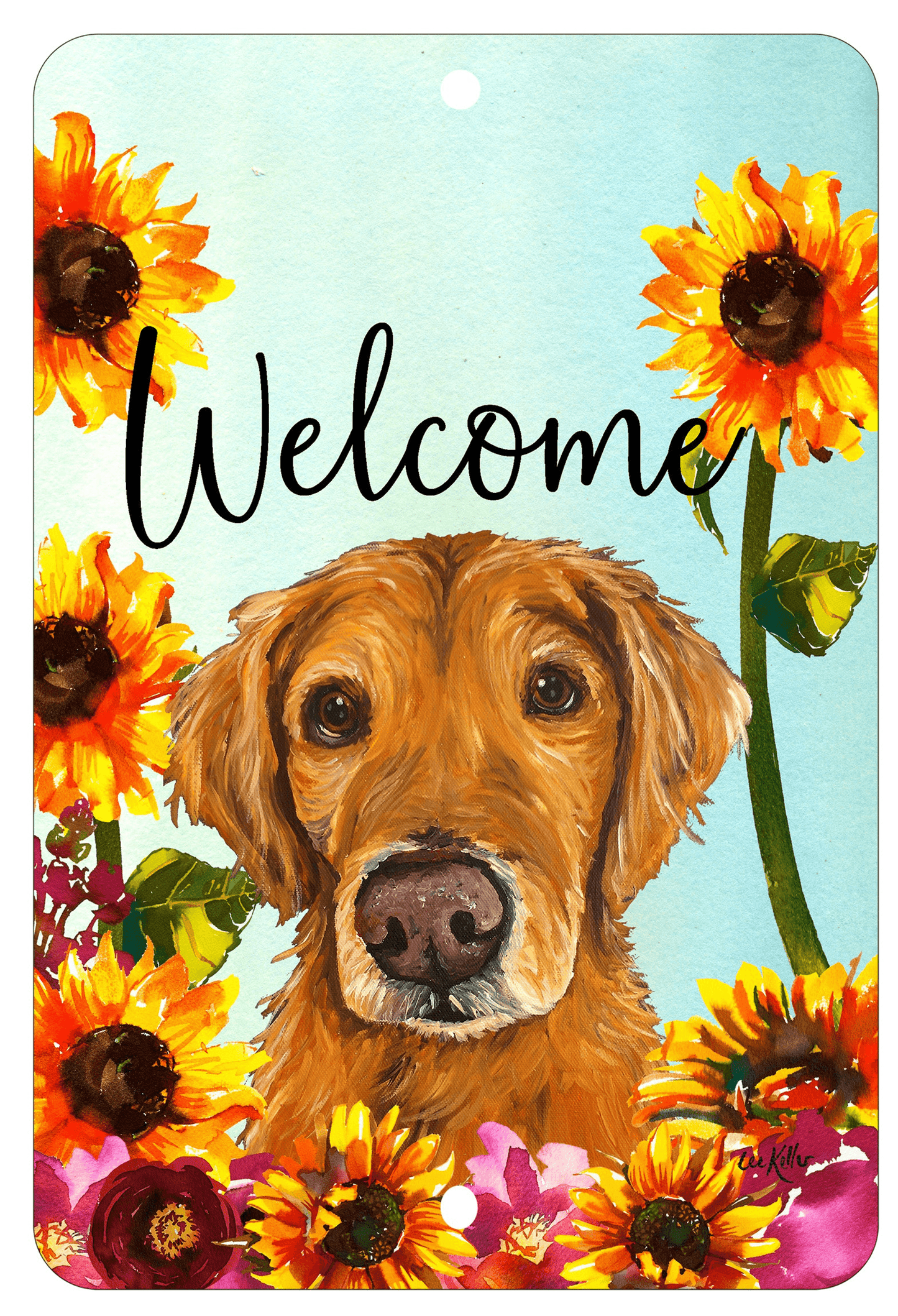 Golden Retriever Welcome Indoor/Outdoor Aluminium Sign - 8" X 12"
