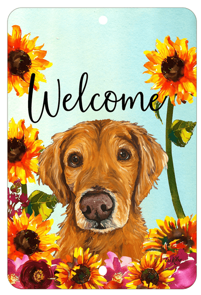 Golden Retriever Welcome Indoor/Outdoor Aluminium Sign - 8" X 12"
