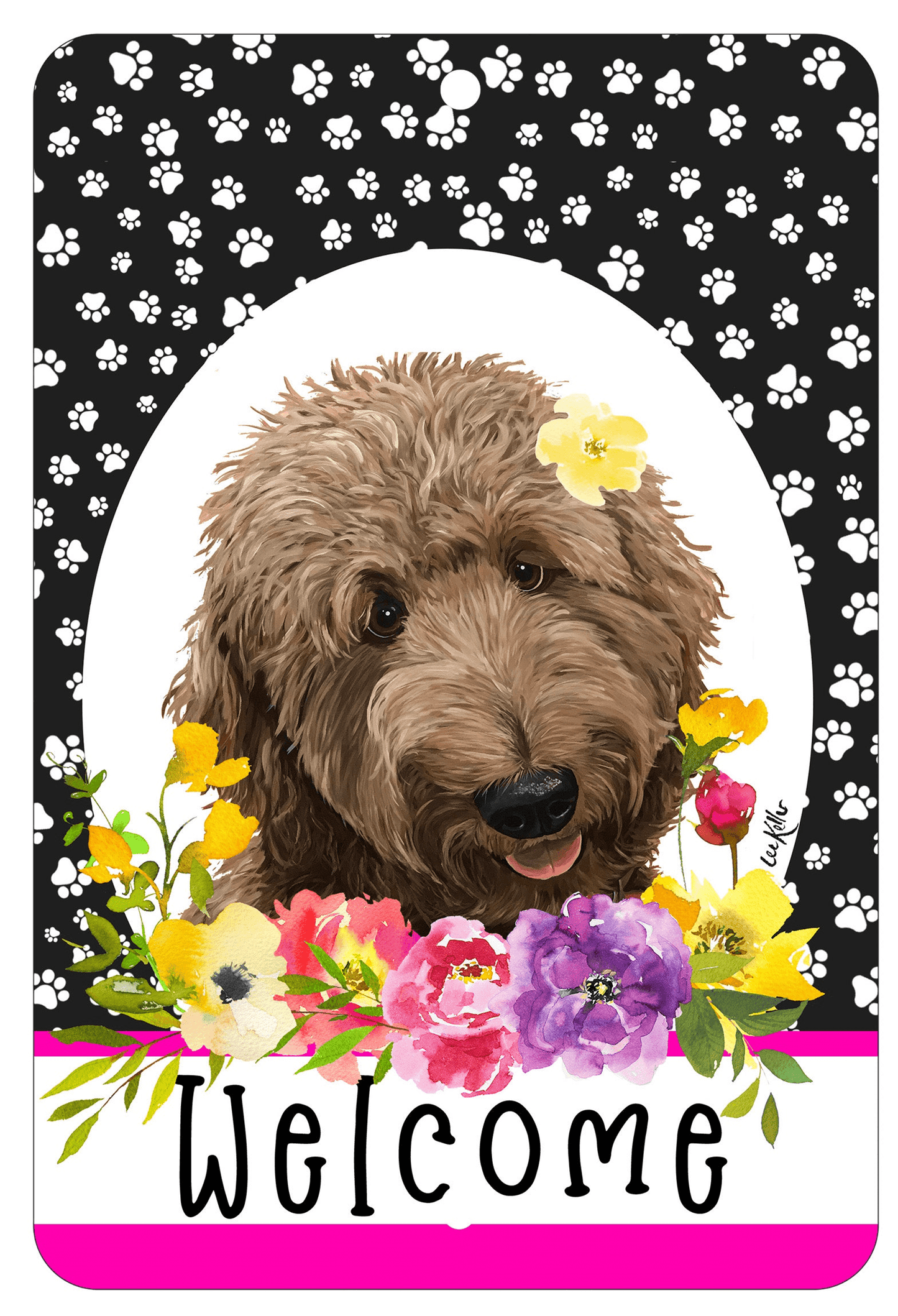 Goldendoodle Apricot Welcome Sign - Indoor/Outdoor Aluminum Decor