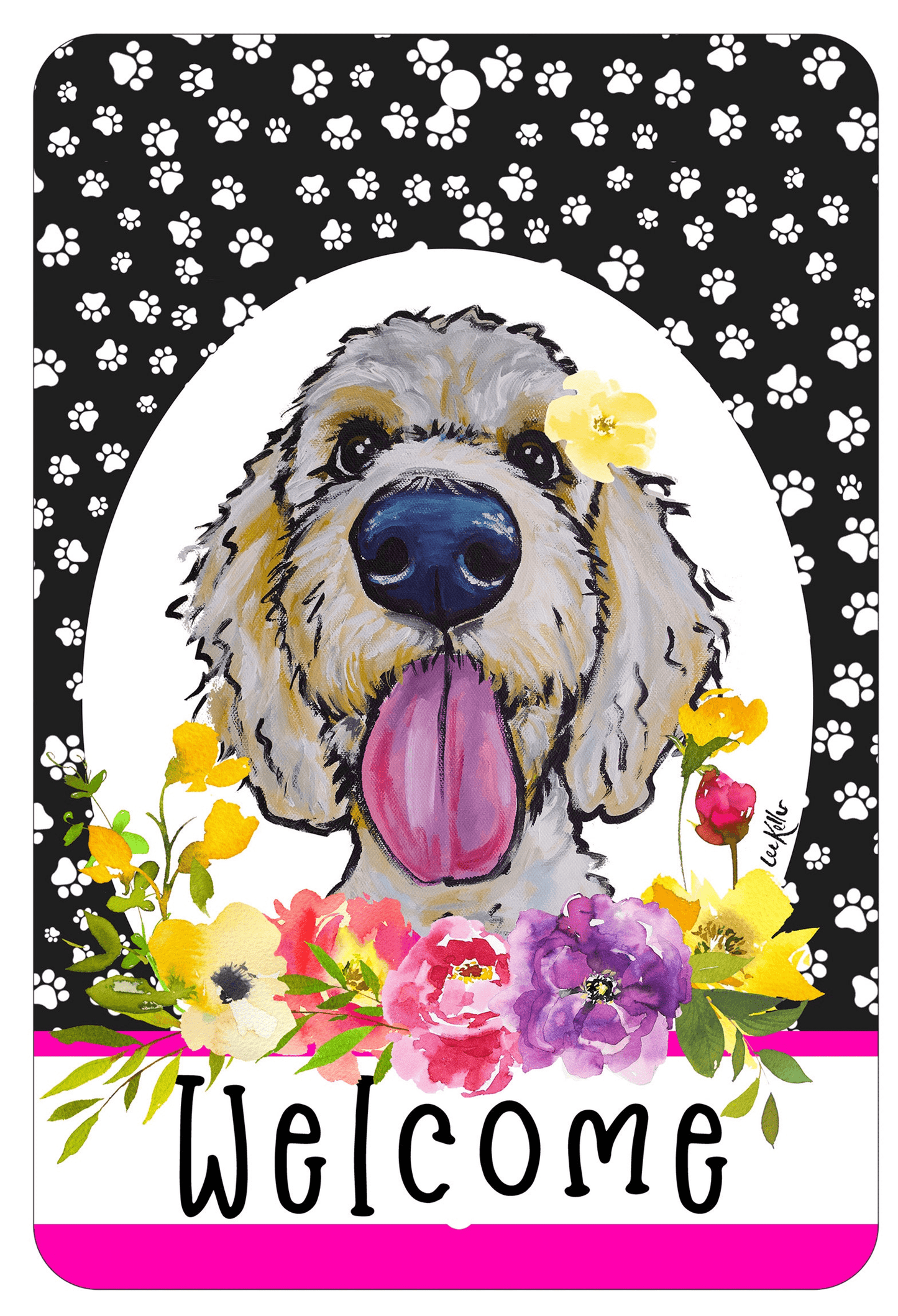 Goldendoodle Blonde Welcome Sign - Indoor/Outdoor Aluminium 8" X 12"