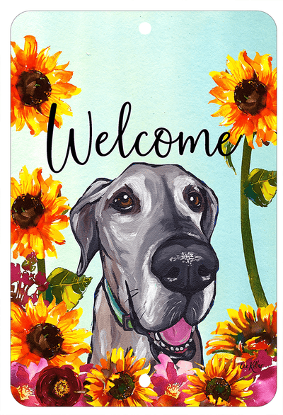 Great Dane Welcome Indoor/Outdoor Aluminum Sign - 8" X 12"
