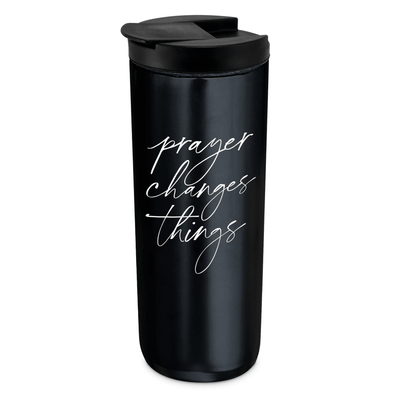 Inspirational 20Oz Black Tumbler With Prayer Changes Things Design