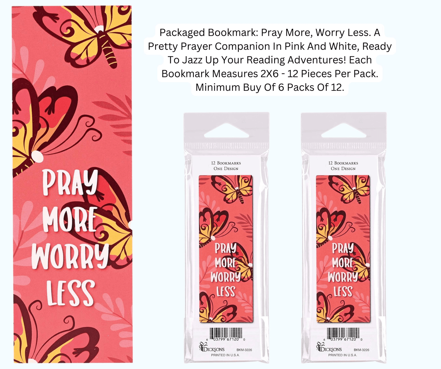 Pray More, Worry Less Packaged Bookmark Set - 12 Pieces