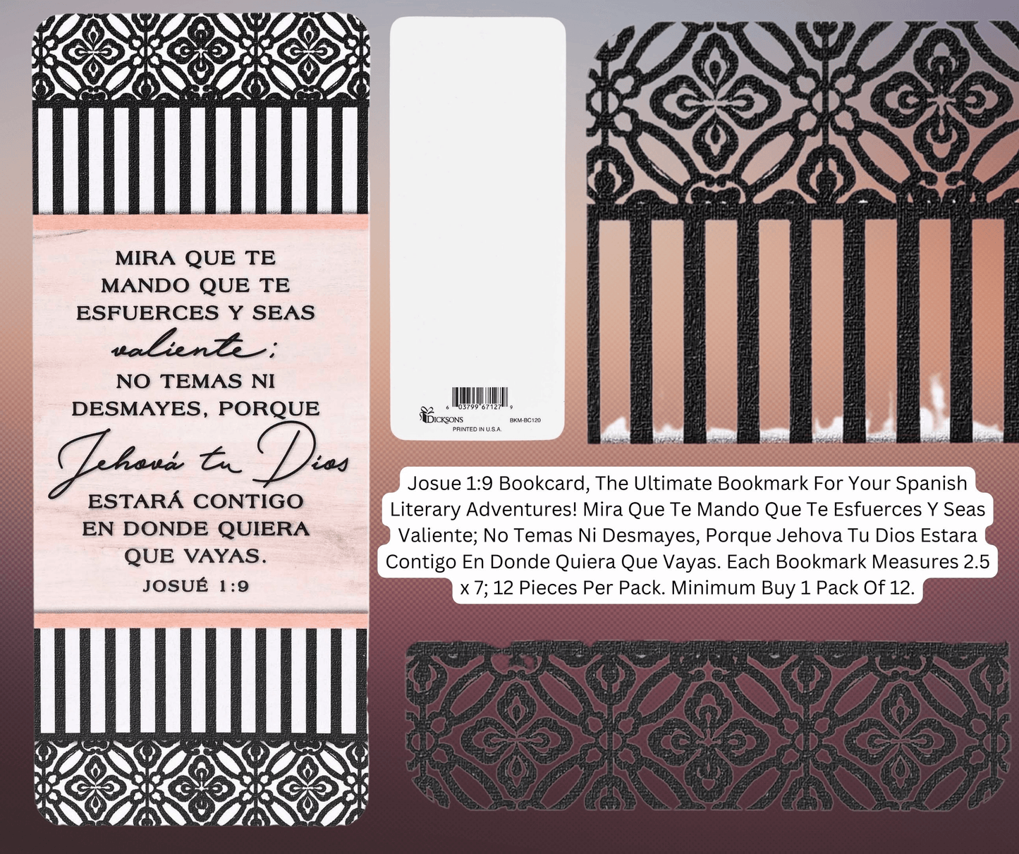 Josue 1:9 Striped Spanish Bookmarks - Pack Of 12