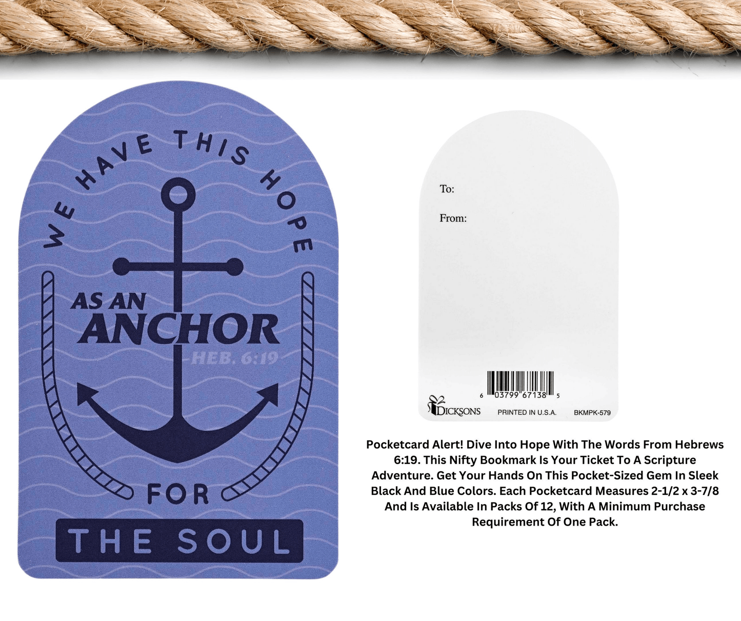 Pocketcard: Hope From Hebrews 6:19 In Black And Blue