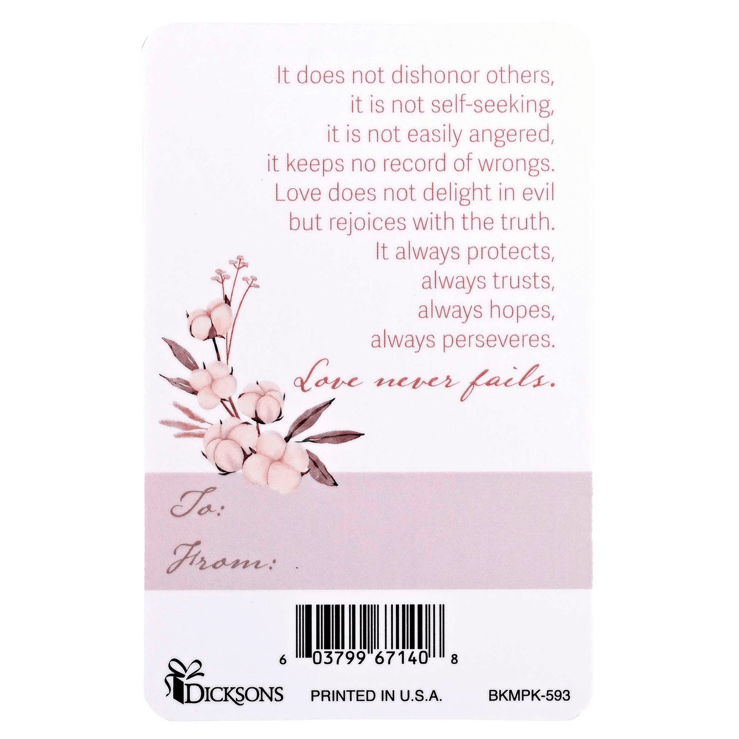 Pocketcard: Love Is Patient Pink Floral Design