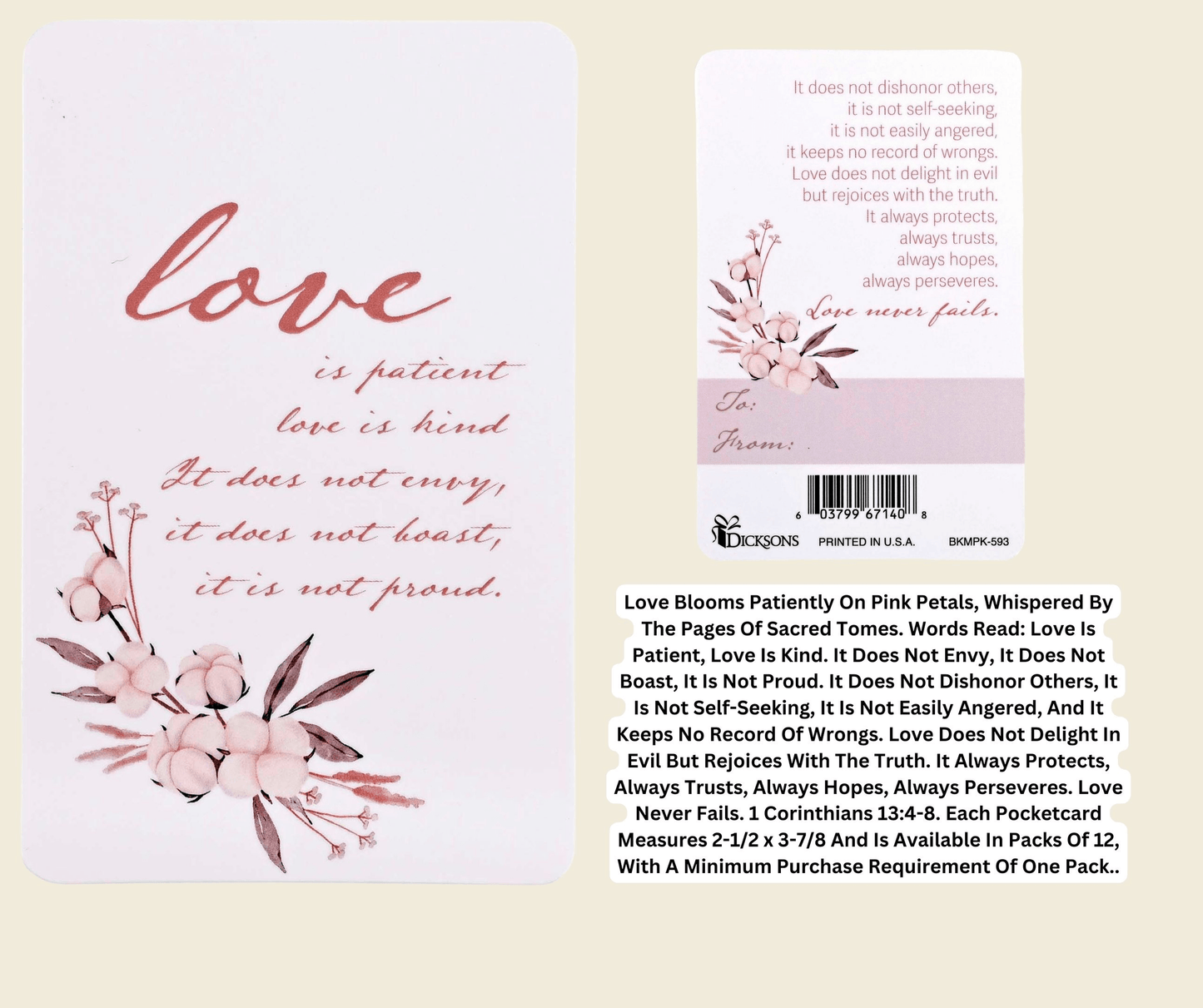 Pocketcard: Love Is Patient Pink Floral Design