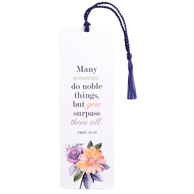 Purple Floral Tassel Bookmark With Scripture - Many Noble Women