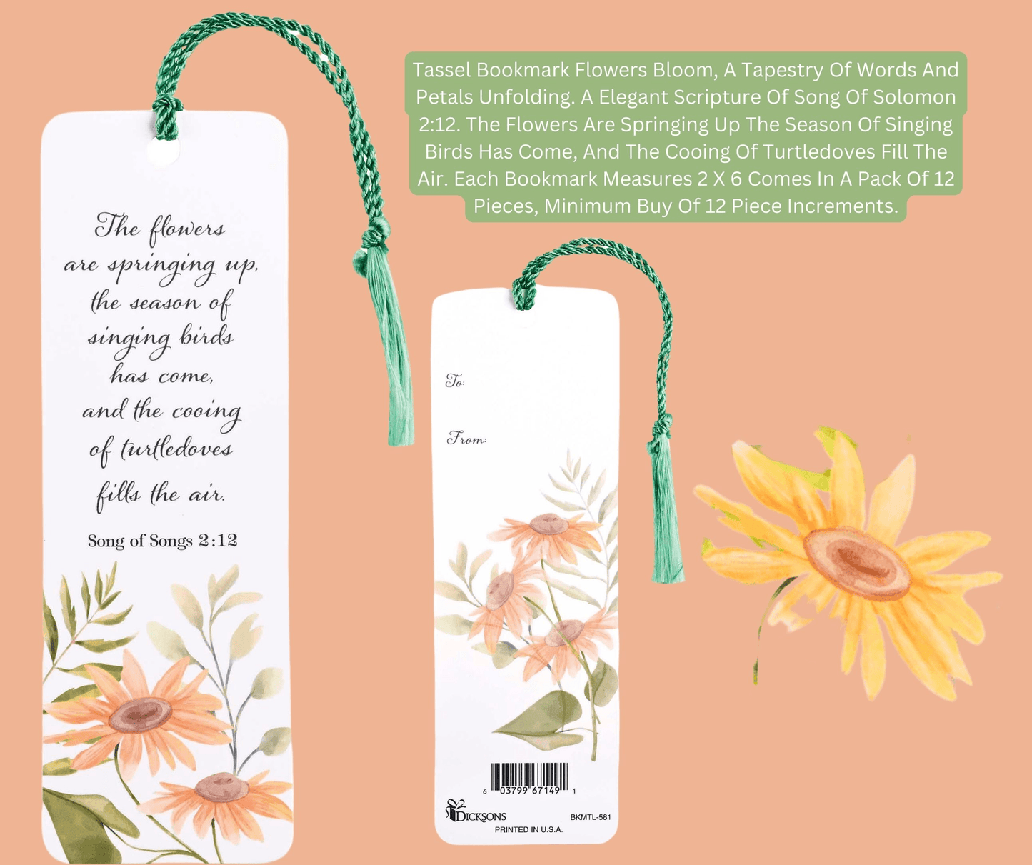 Tassel Bookmark Set: Flowers Bloom With Song Of Solomon Verse
