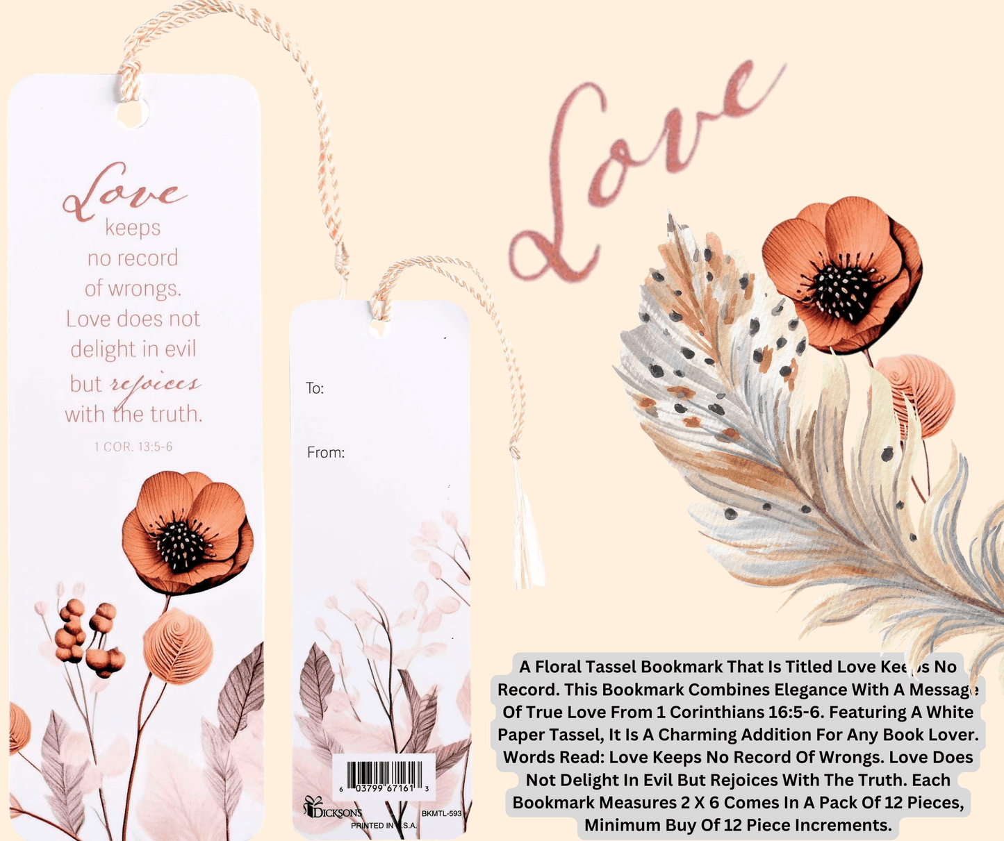 Floral Tassel Bookmark - Love Keeps No Record