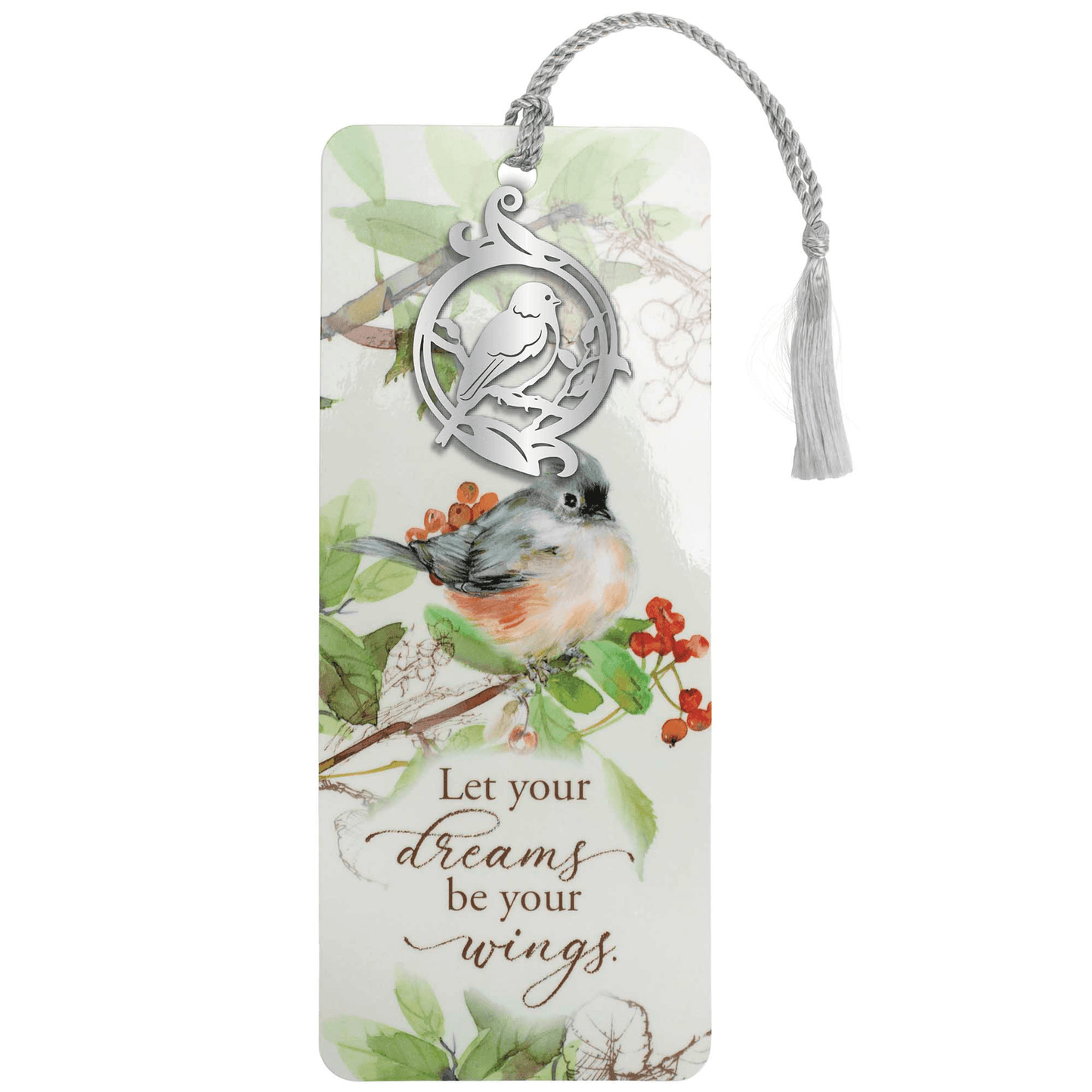 Embellished Silver Bird Bookmark - Let Your Dreams Be Your Wings
