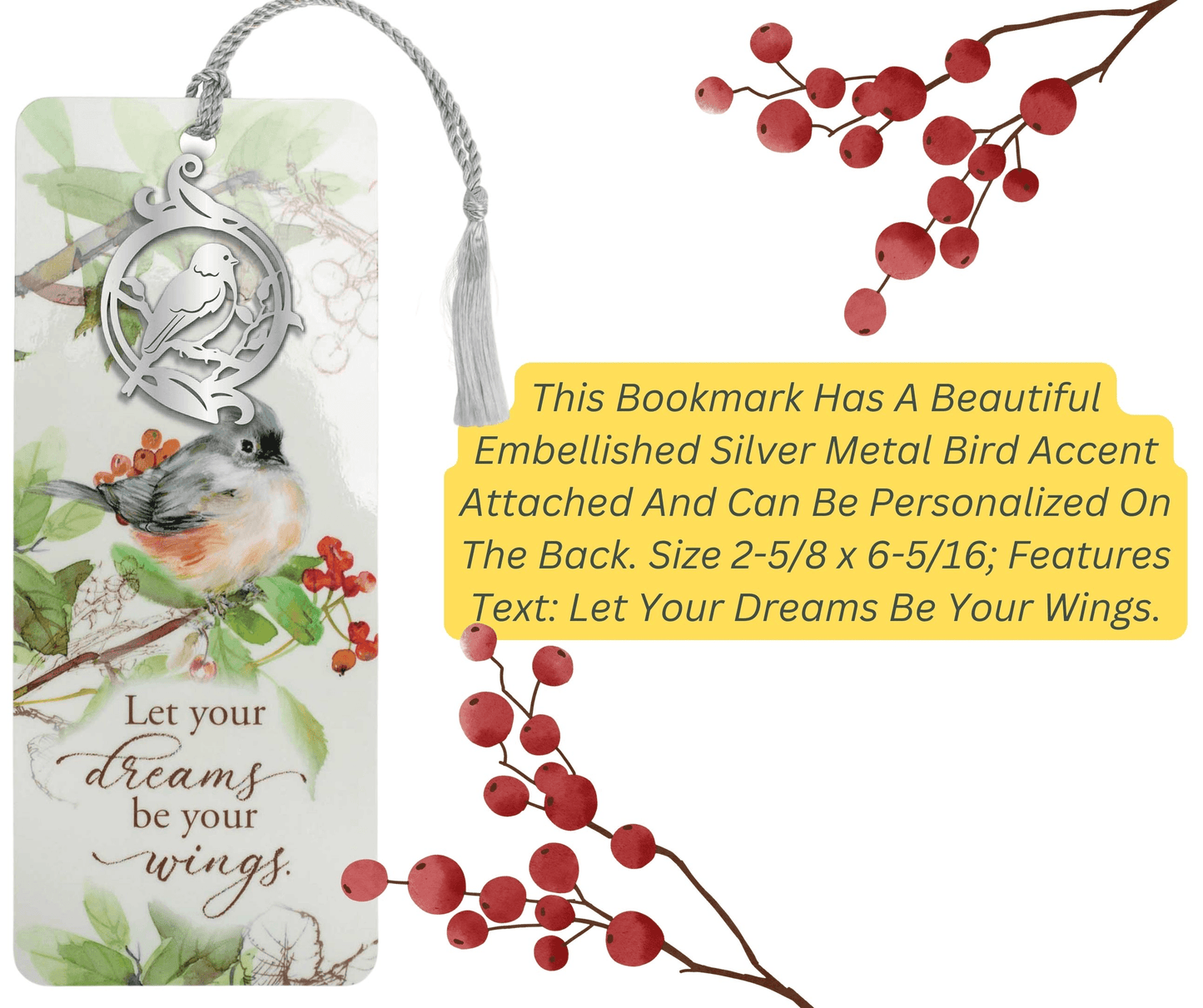 Embellished Silver Bird Bookmark - Let Your Dreams Be Your Wings