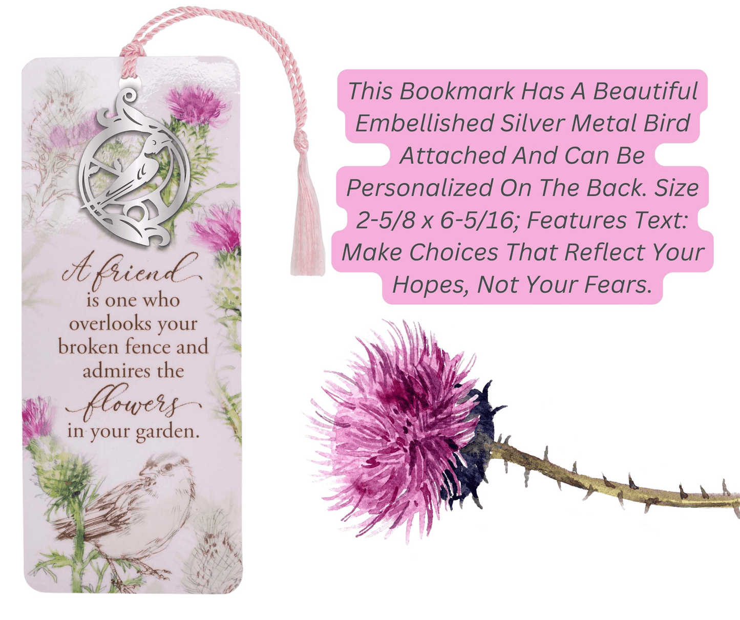 Embellished Silver Bird Bookmark - A Friend Is One Who