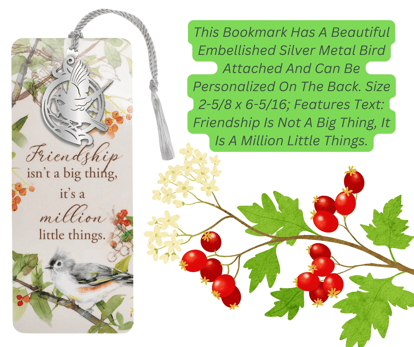 Embellished Silver Bird Bookmark - Friendship Quote