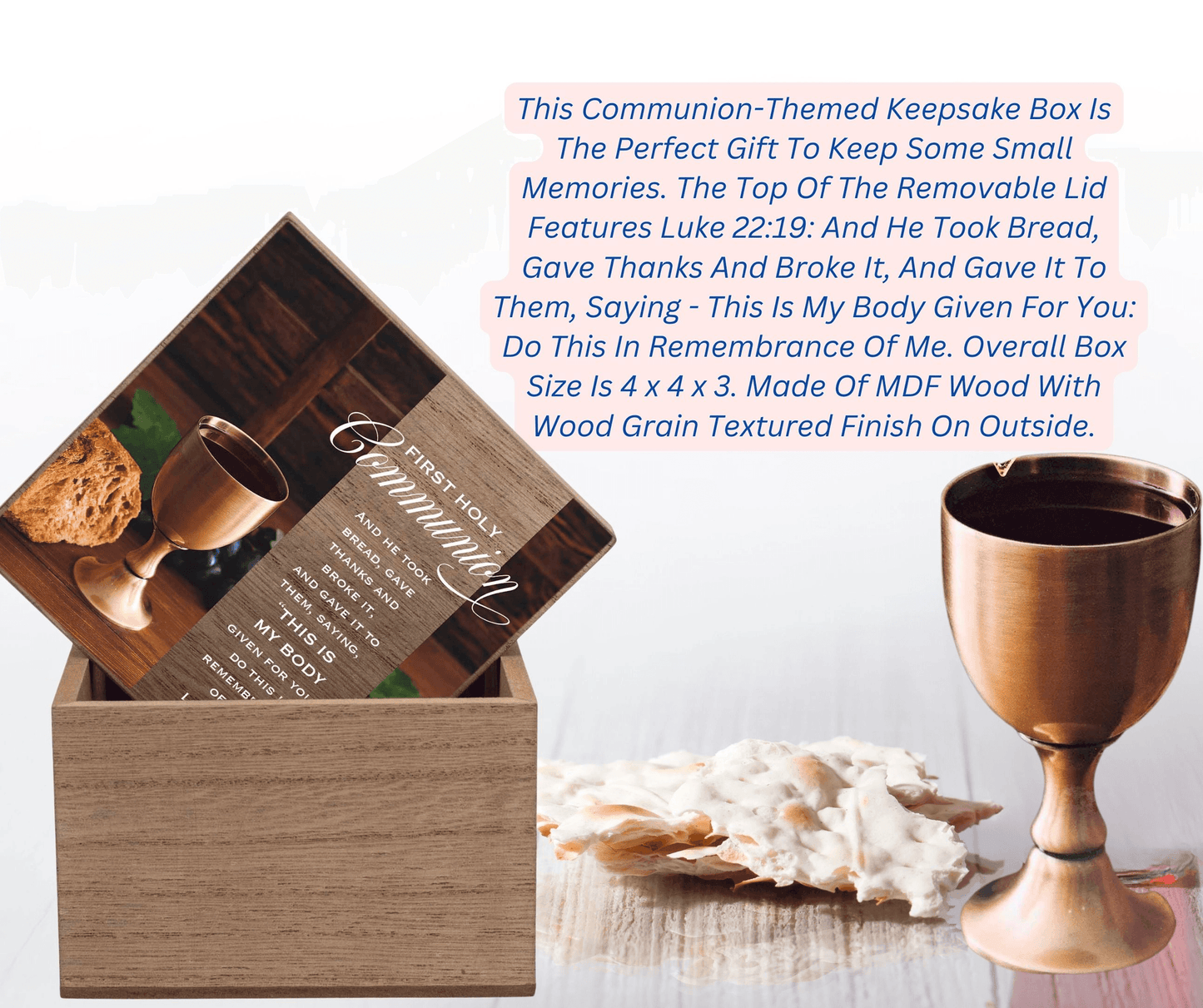 Communion Keepsake Box With Scripture - 4X4 Inches