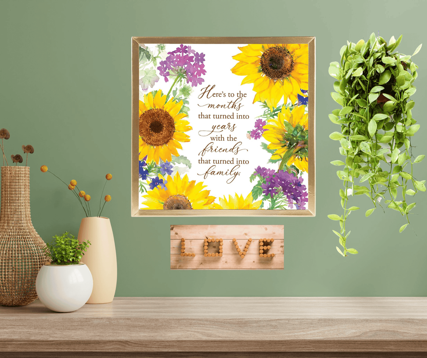 Here Is To The Months Framed Wall Art With Floral Accents