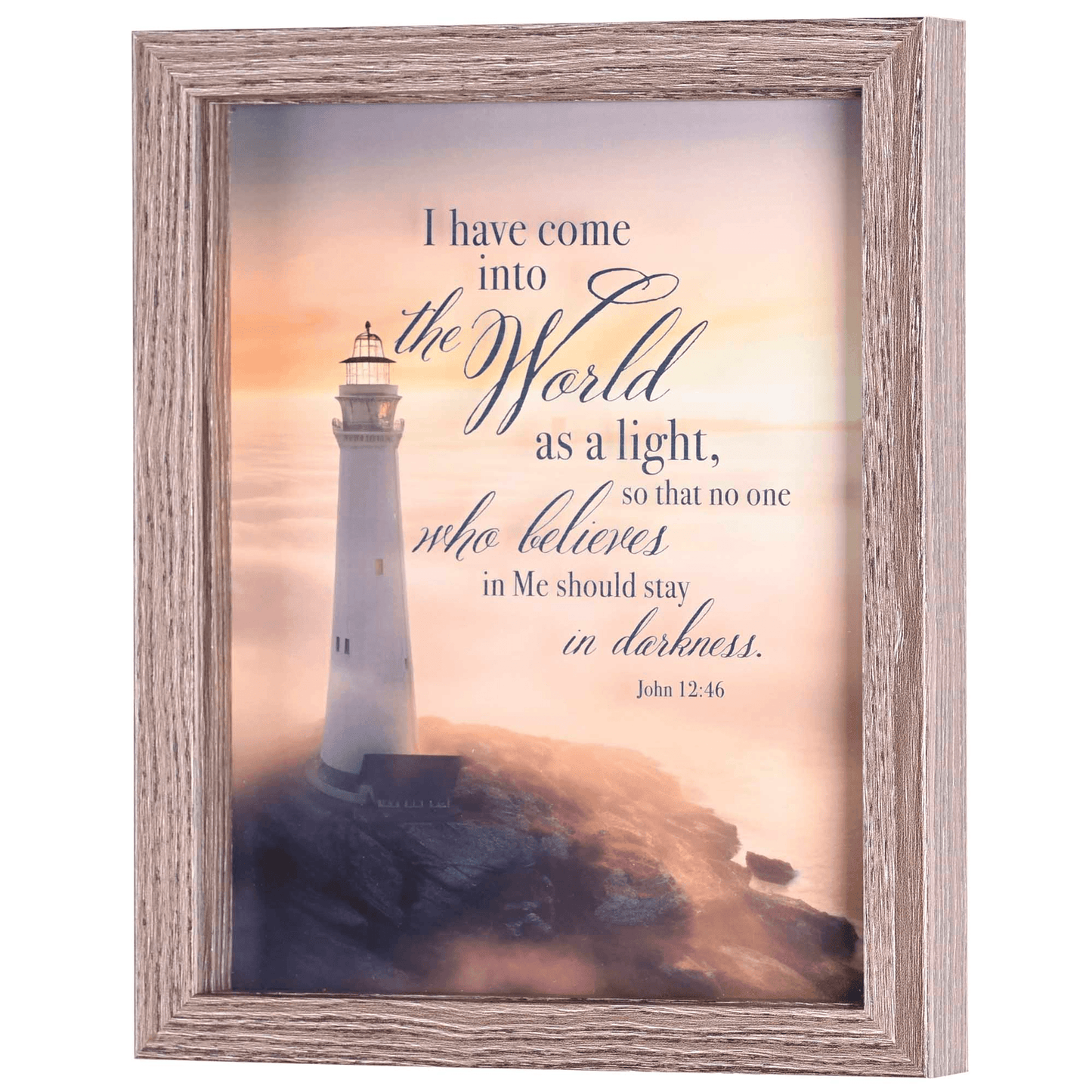 Misty Lighthouse Framed Wall Art With Scripture - 8X10