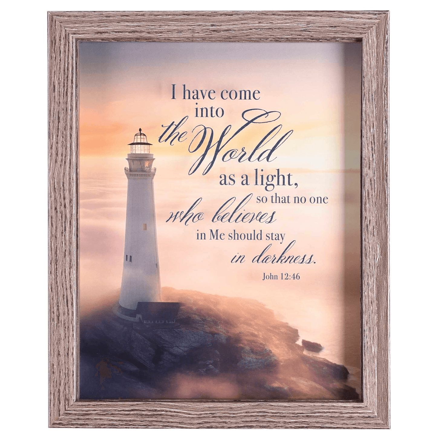 Misty Lighthouse Framed Wall Art With Scripture - 8X10