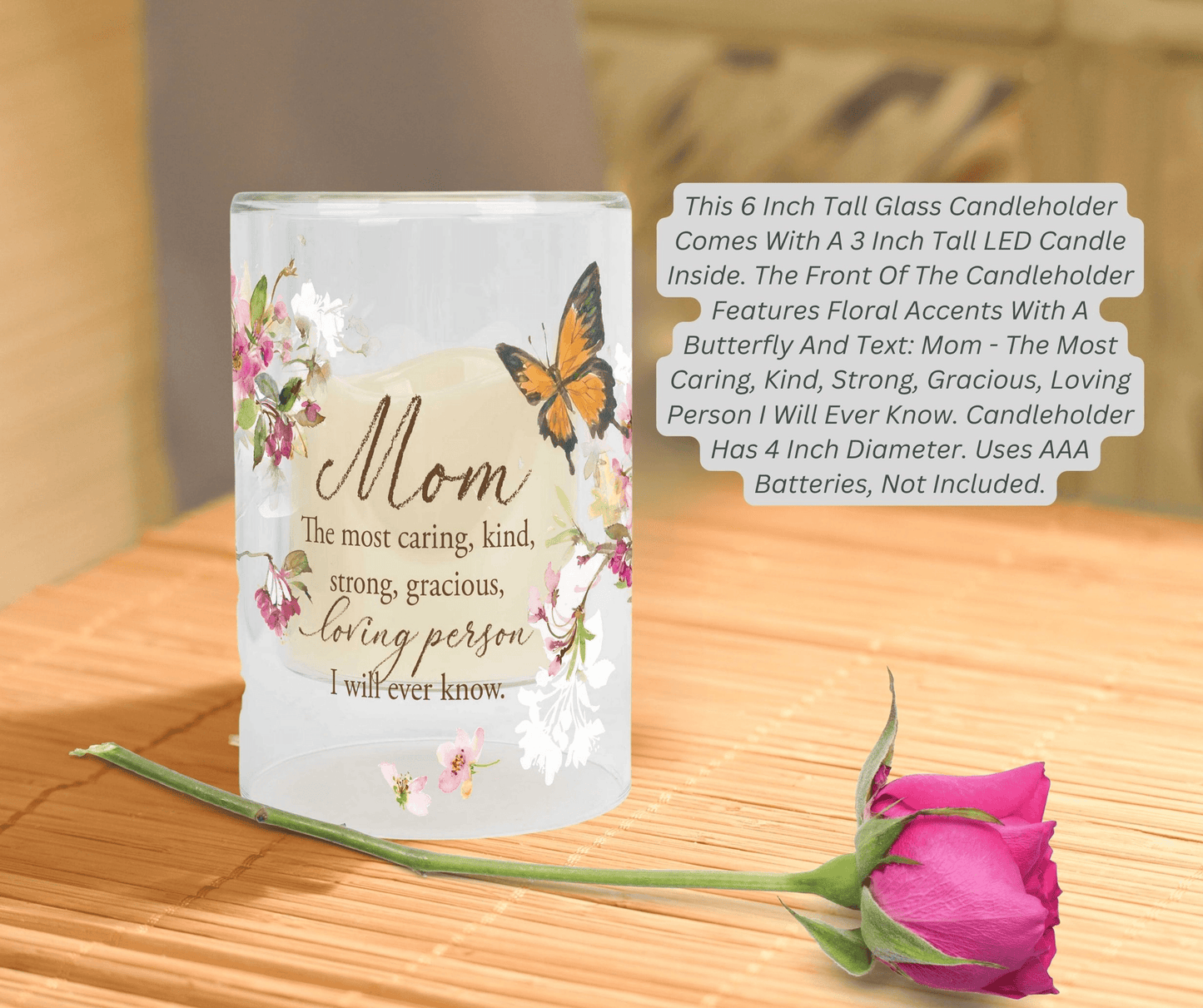 Elegant Mom Candleholder With Led Candle And Floral Accents