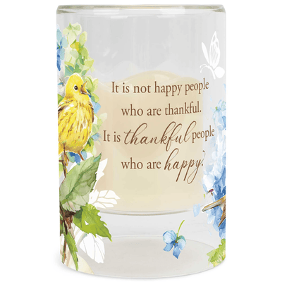 Thankful People Happy 6-Inch Glass Candleholder With Led Candle