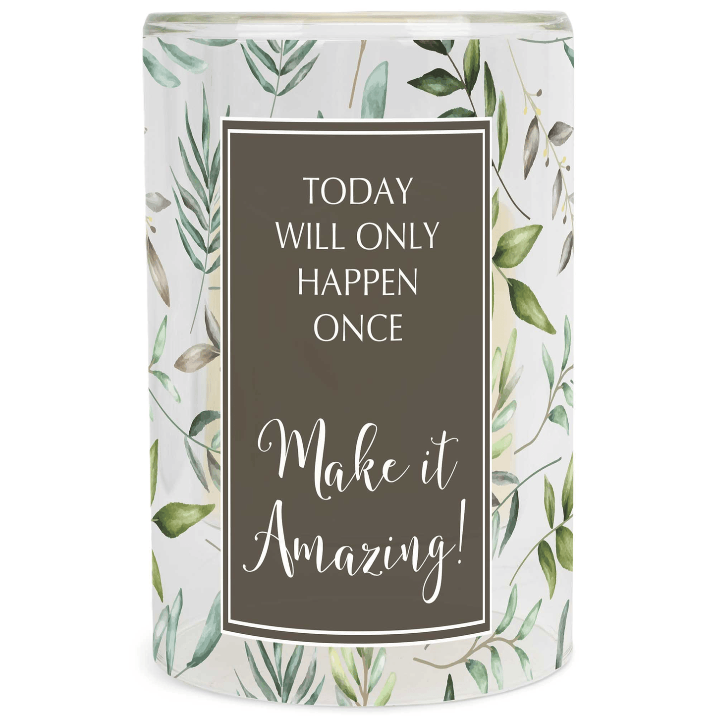 Elegant Glass Candleholder With Inspirational Led Candle - 6 Inch